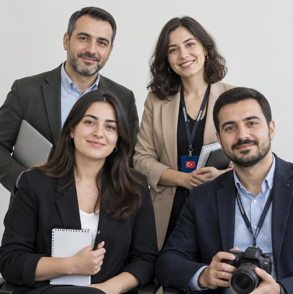 Group portrait of a diverse team of editors smiling